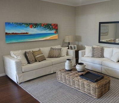 image of pohutukawa oil painting on wall of house