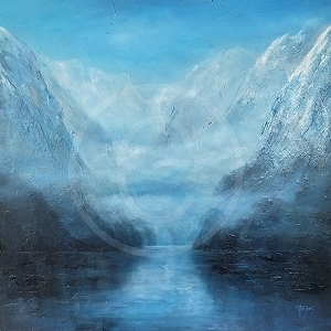 oil painting of mountain and mist